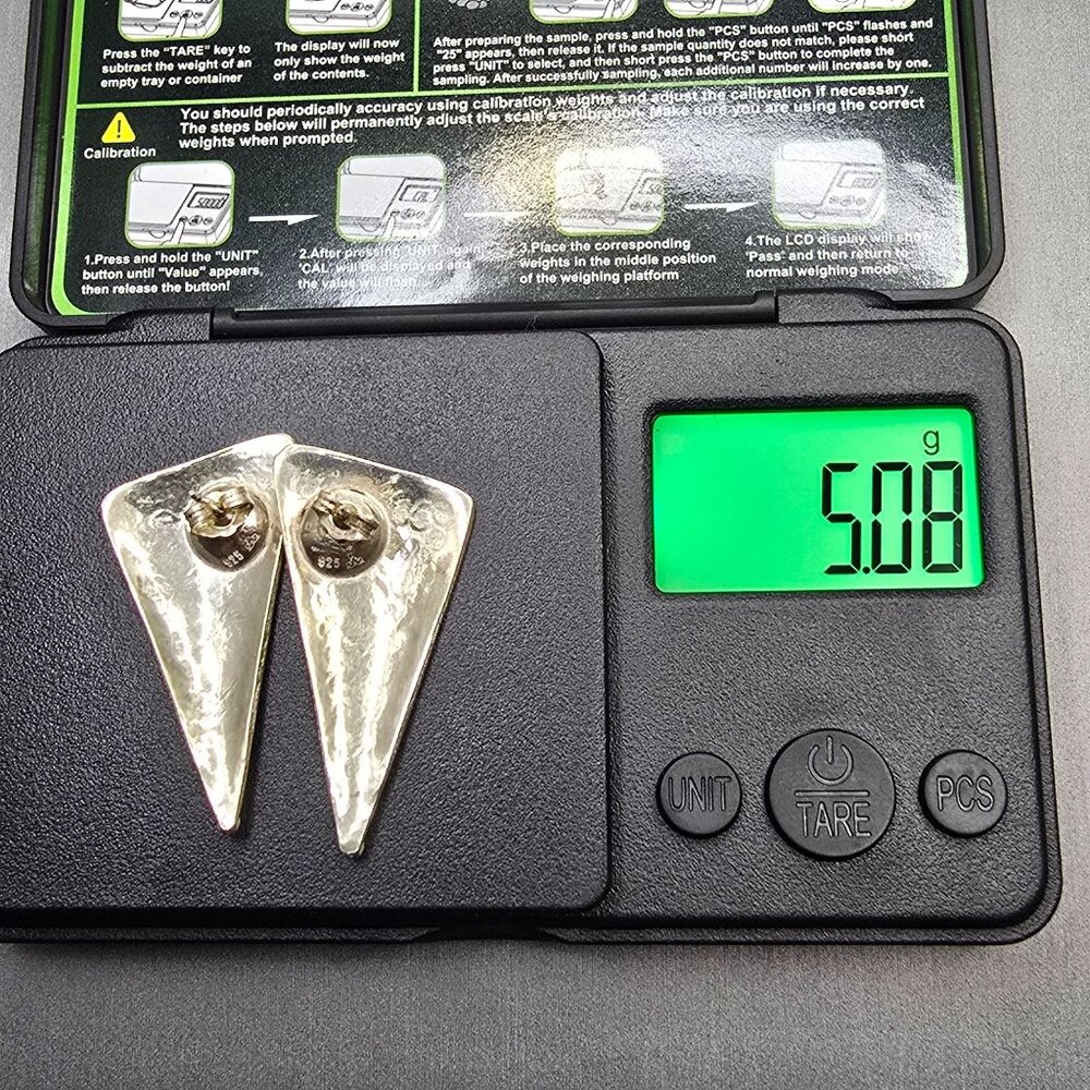 VTG Sterling Silver Hammered Triangle Stud Earrings 1.5" Signed Silpada? - Picture 7 of 7